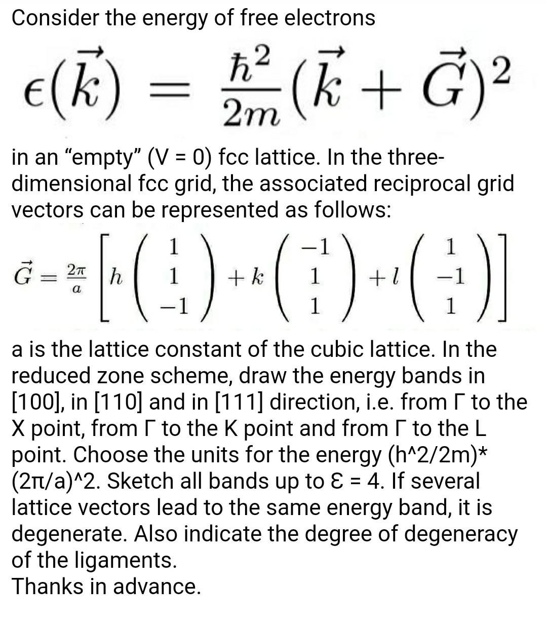 Solved Consider the energy of free electrons ħi 2 2m e(K) = | Chegg.com