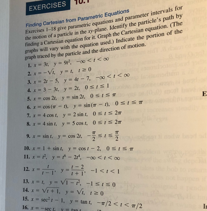 Solved 10.1 EXERCISES Finding Cartesian from Parametric | Chegg.com