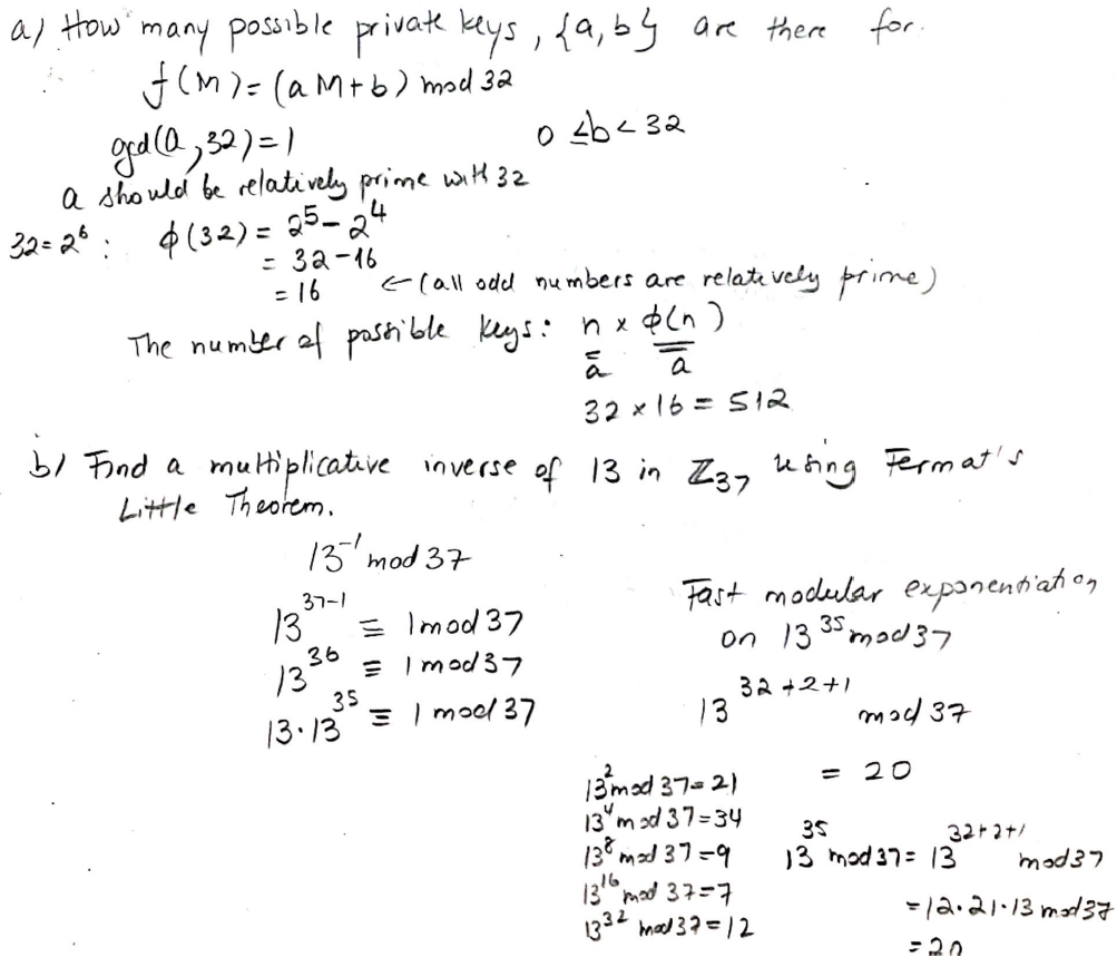 Solved Topics: Multiplicative inverses; Fermat, Euclid, | Chegg.com