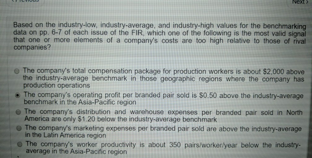 Next > Based on the industry-low, industry-average, | Chegg.com