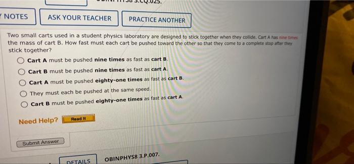 Solved -NOTES ASK YOUR TEACHER PRACTICE ANOTHER Two small | Chegg.com