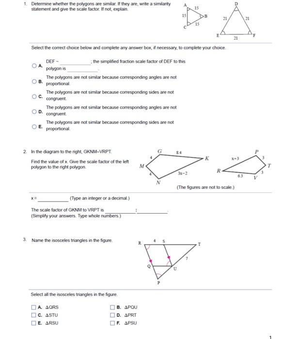 Solved 1. Determine whether the polygons are similar. If | Chegg.com