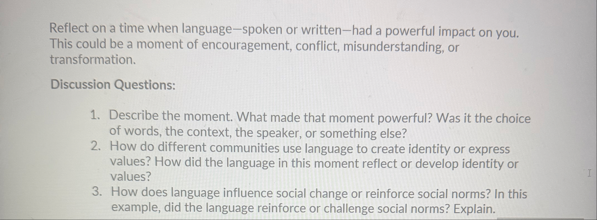 Solved Reflect on a time when language-spoken or written-had | Chegg.com