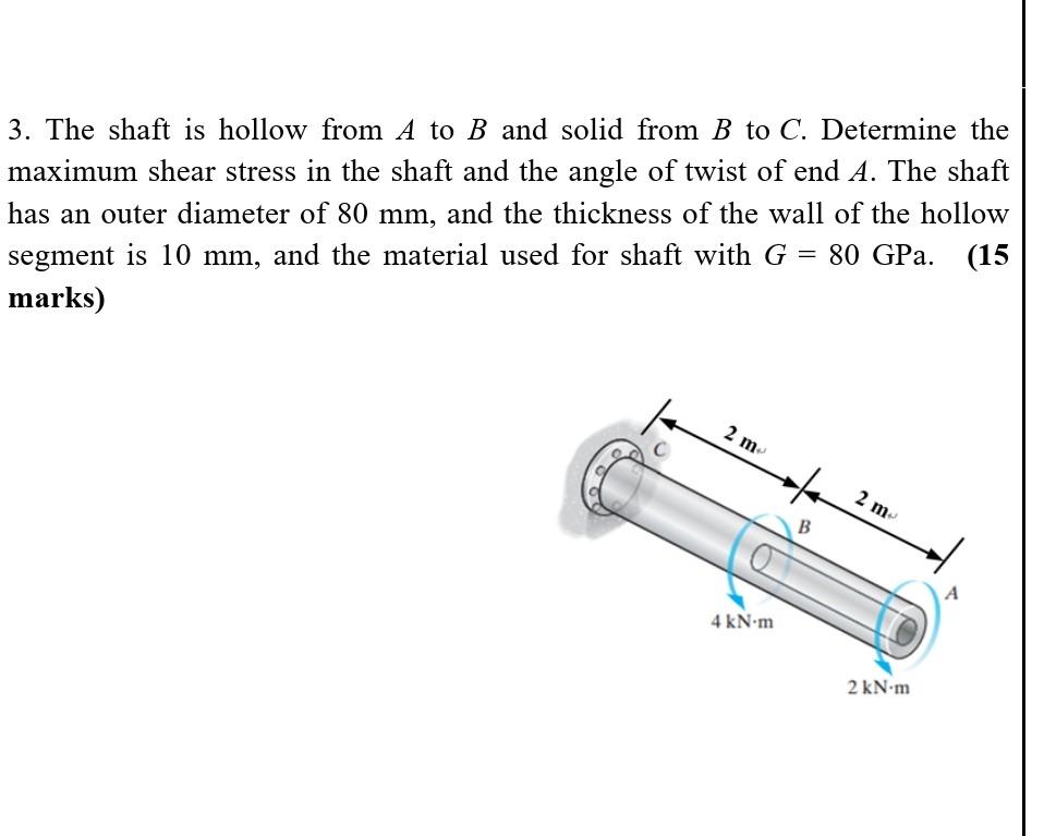 Solved 3. The Shaft Is Hollow From A To B And Solid From B | Chegg.com