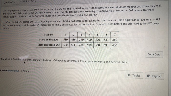 Solved Question 15 of 17 Step 2 of 5 An SAT prep course | Chegg.com