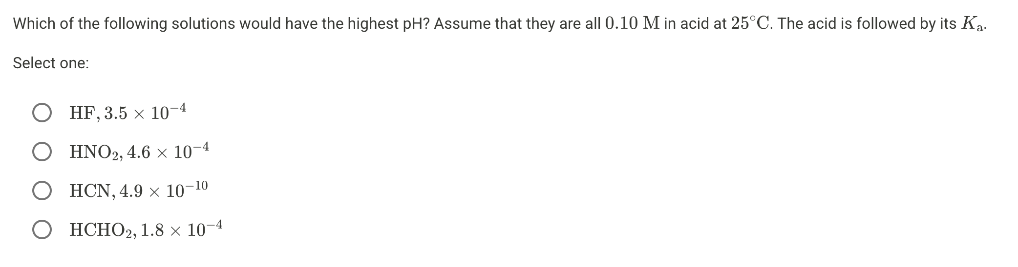 Solved Which of ﻿the following solutions would have the | Chegg.com
