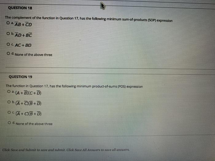 Solved QUESTION 18 The complement of the function in | Chegg.com