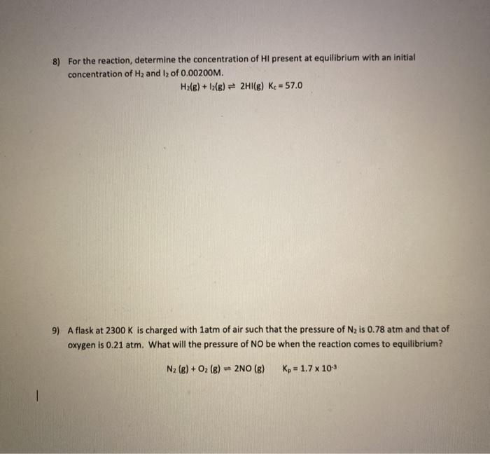 Solved 8) For The Reaction, Determine The Concentration Of | Chegg.com