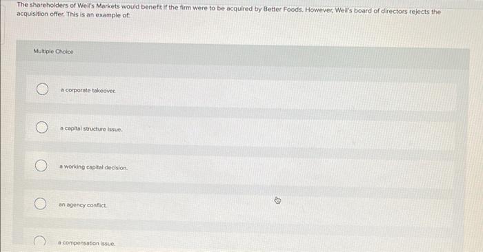 Solved The shareholders of Well's Markets would benefit if | Chegg.com
