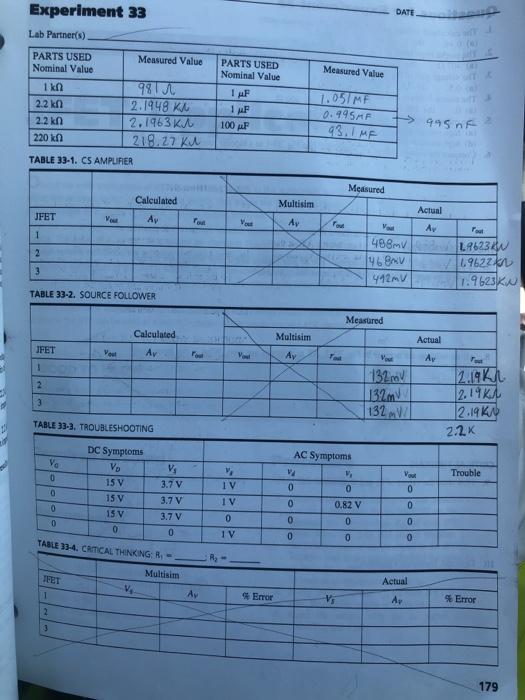 Experiment 33 JFET Amplifiers Please help with