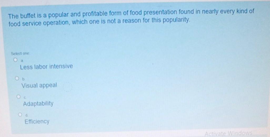 Solved The buffet is a popular and profitable form of food