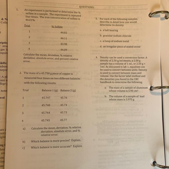 Solved An experiment is performed to determine the % sulfate | Chegg.com