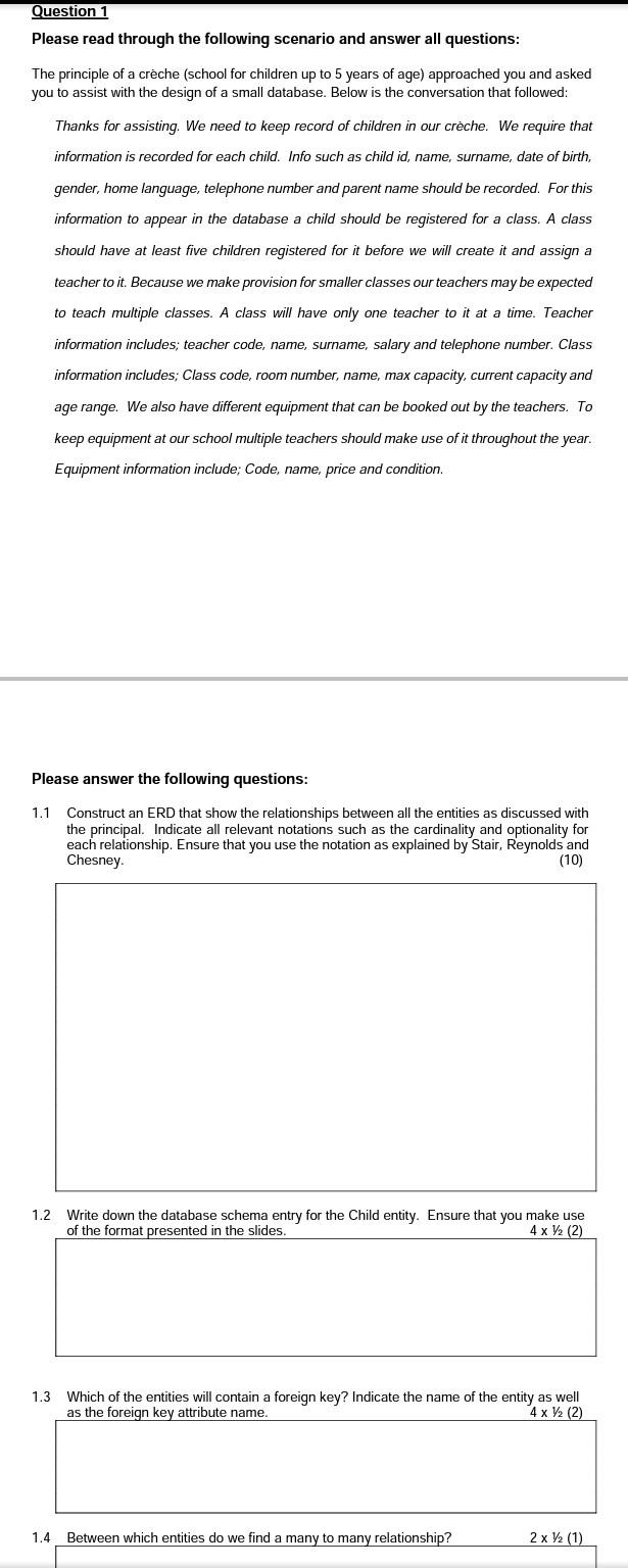 Solved Question 1 Please read through the following scenario | Chegg.com