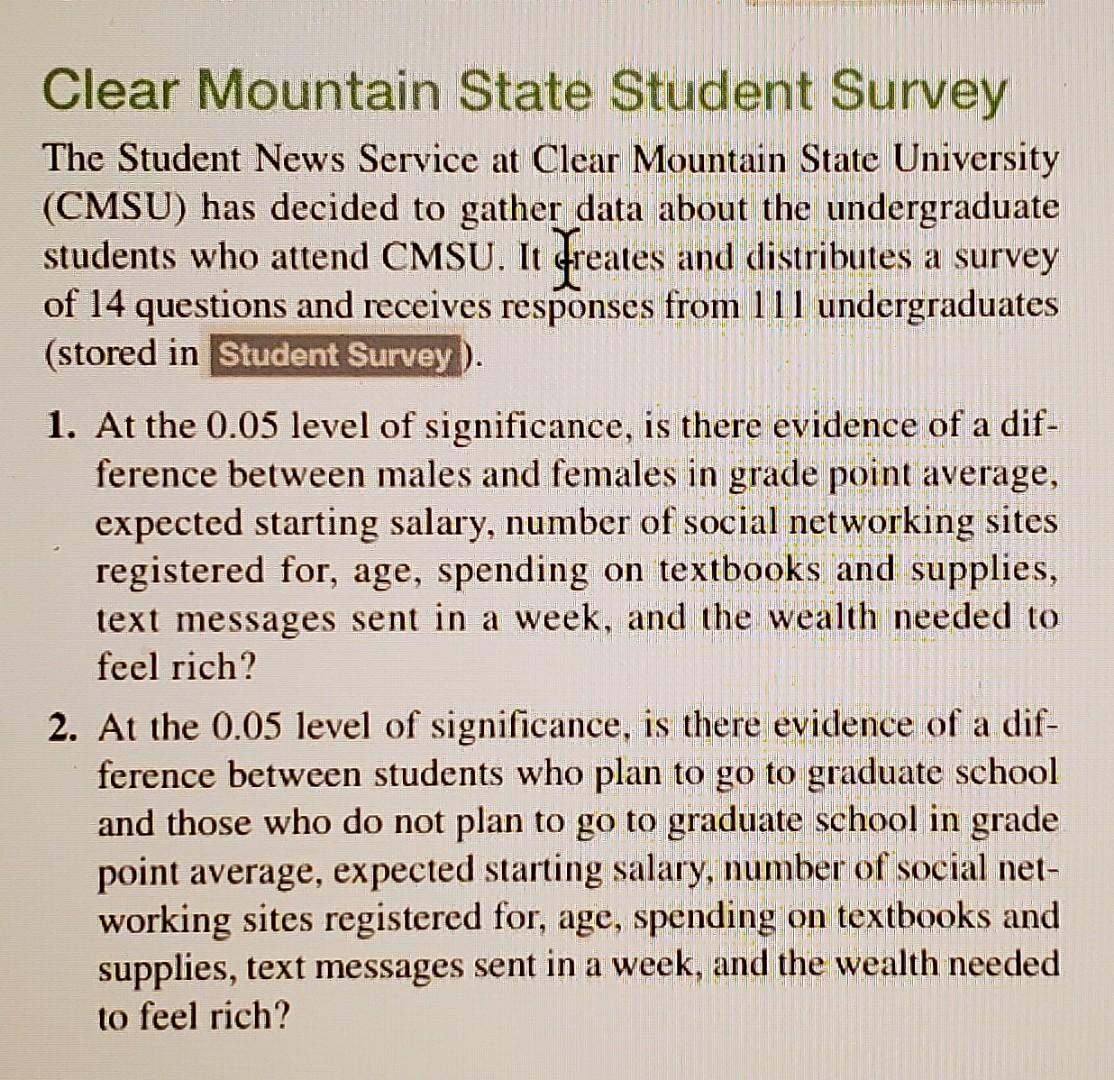 Clear Mountain State Student Survey The Student News | Chegg.com