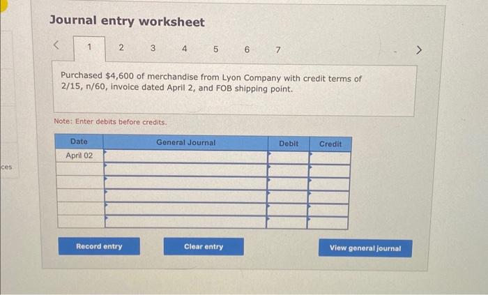 Solved Journal Entry Worksheet 567 Purchased $4,600 Of | Chegg.com