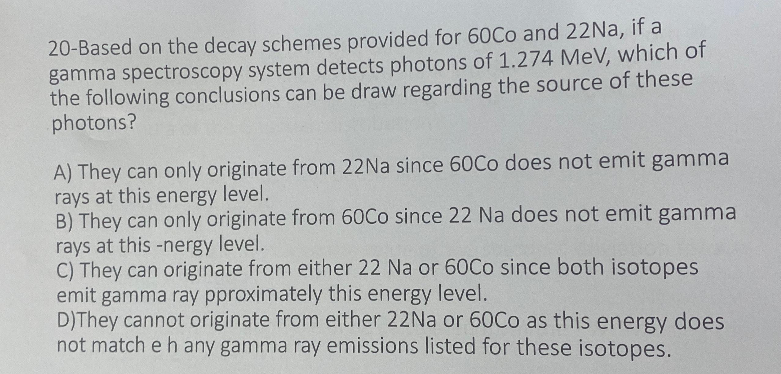 Solved 20 -based On The Decay Schemes Provided For 60co ﻿and 