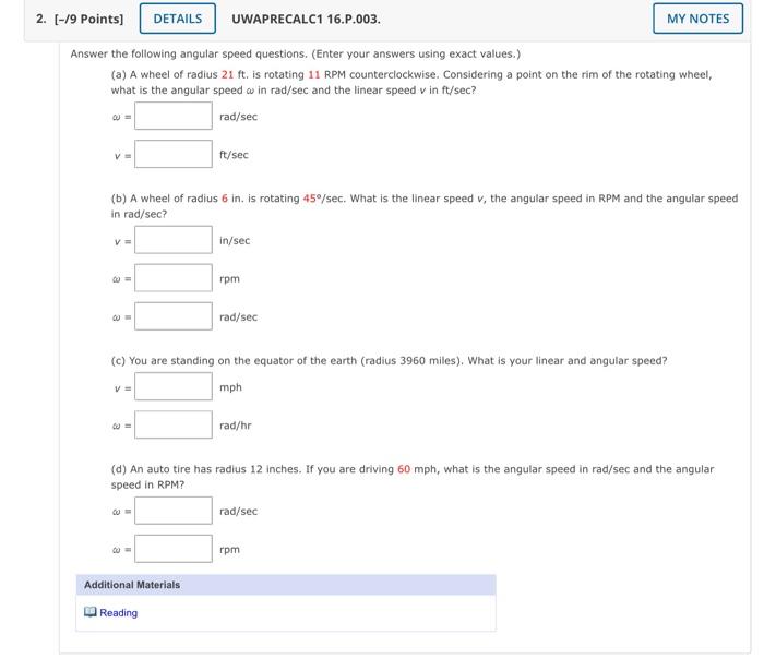 Solved er the following angular speed questions. (Enter your | Chegg.com