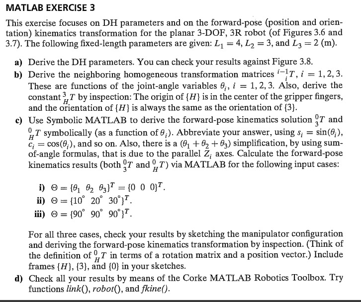 Solved MATLAB EXERCISE 3This exercise focuses on DH | Chegg.com