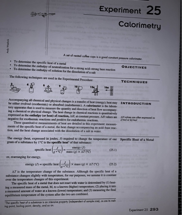 Experiment 25 Report Sheet Calorimetry Date Lab Se