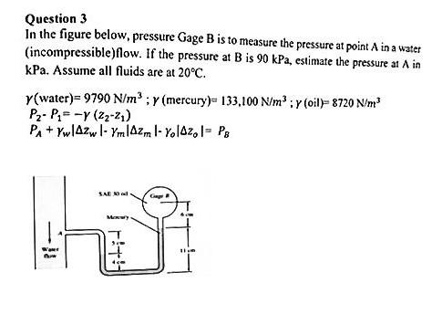 Solved Question 3 In The Figure Below, Pressure Gage B Is To | Chegg.com