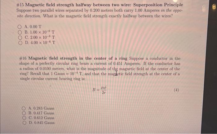 Solved \#15 Magnetic field strength halfway between two | Chegg.com