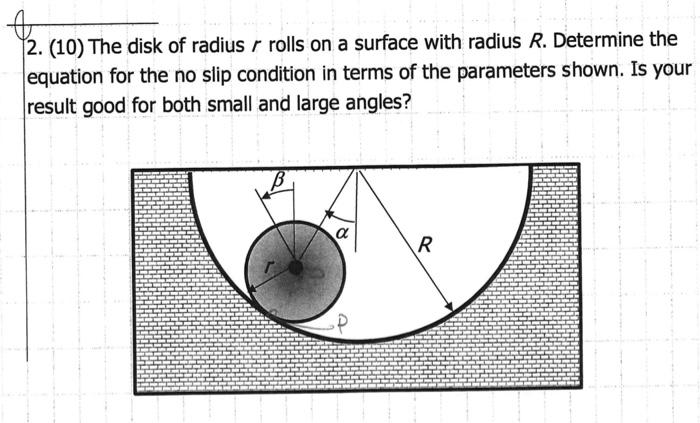 Solved 2. (10) The disk of radius r rolls on a surface with | Chegg.com
