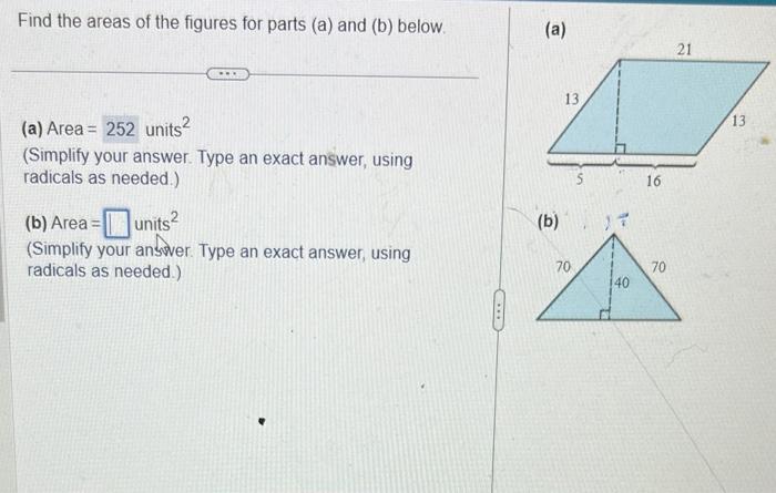 Find the areas of the figures for parts (a) and (b) | Chegg.com