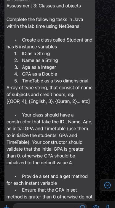 Solved Assessment 3: Classes and objects Complete the | Chegg.com