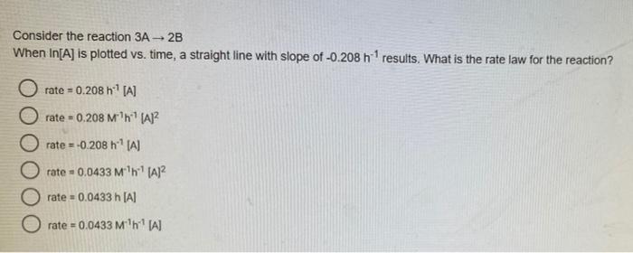 Solved Consider the reaction 3A - 2B When In[A] is plotted | Chegg.com