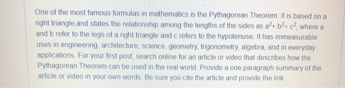 Solved One of the most famous formulas in mathematics is the | Chegg.com