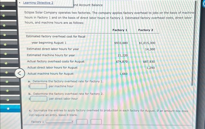 Solved Eclipse Solar Company Operates Two Factories. The | Chegg.com