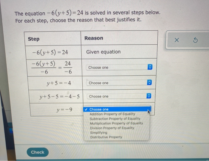 Solved The Equation 6 y 5 24 Is Solved In Several Steps Chegg