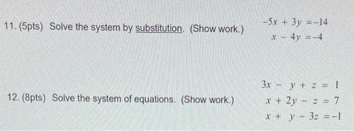 Solved 11 5pts Solve The System By Substitution Show Chegg Com