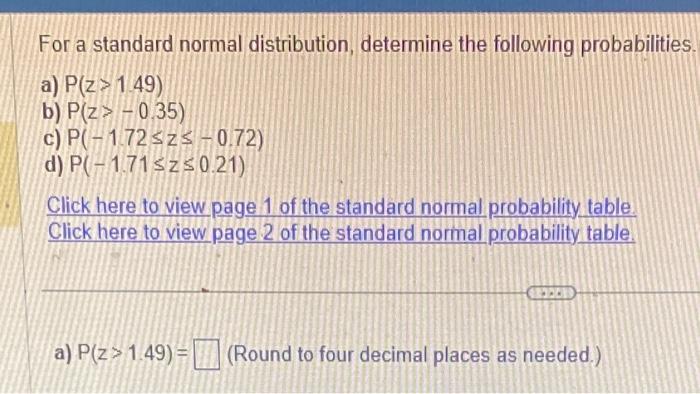 Solved For A Standard Normal Distribution Determine The