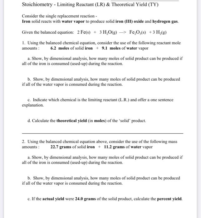 Solved Given the balanced equation: 2Fe(s)+3H2O(g)→Fe2O3( | Chegg.com