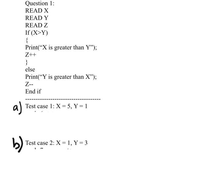 Solved Question 1 READ X READ Y READ Z If (X>Y) \{ Print("