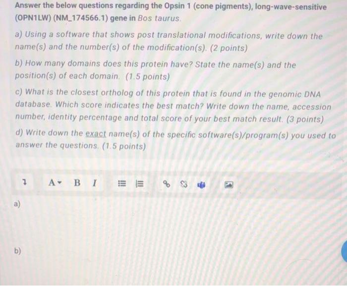 Answer the below questions regarding the Opsin 1 | Chegg.com