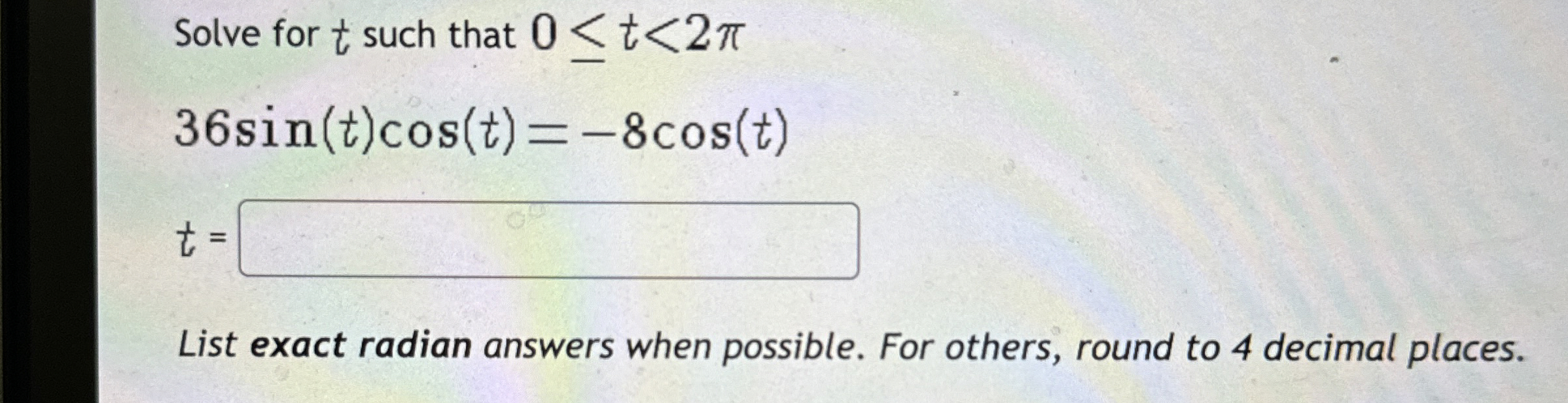 Solved Solve for t ﻿such that | Chegg.com