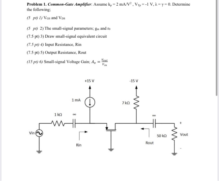 Solved Problem 1 Common Gate Amplifier Assume Kp 2 Ma Chegg Com