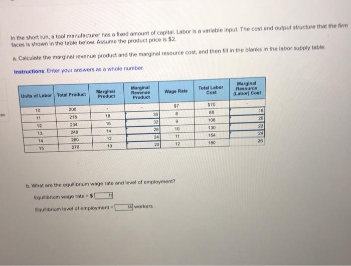 Solved In the short run, a tool manufacturer has a fixed