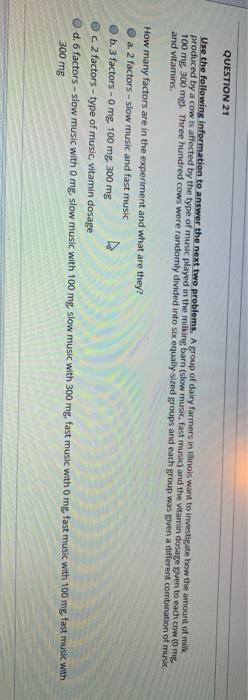 Solved QUESTION 21 Use the following information to answer | Chegg.com