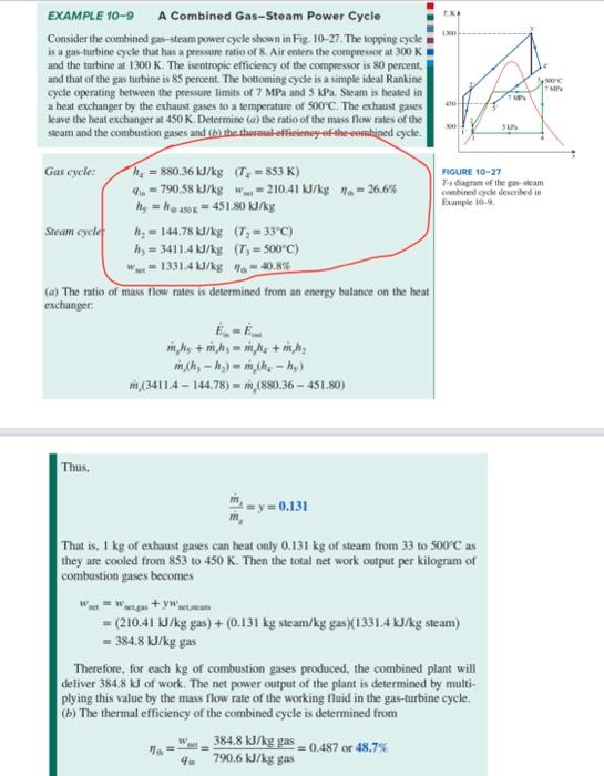 Solved EXAMPLE 109 A Combined GasSteam Power Cycle