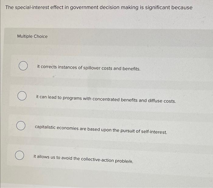Solved The specialinterest effect in government decision
