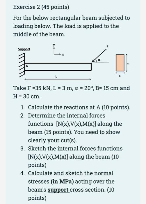 Solved Exercise 2 (45 points) For the below rectangular beam | Chegg.com