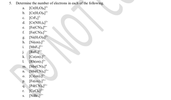 Solved 5 Determine The Number Of Electrons In Each Of Th Chegg Com