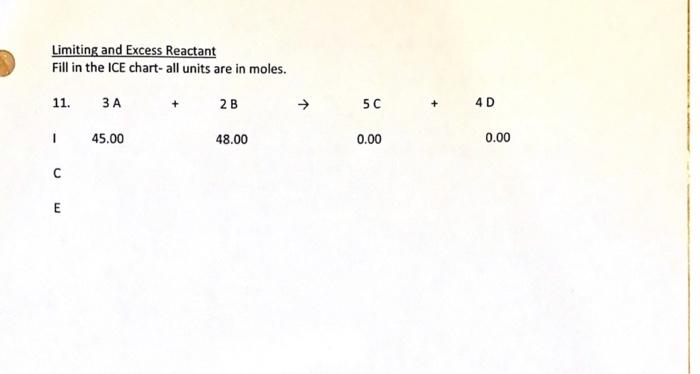 Solved Limiting and Excess Reactant Fill in the ICE chart- | Chegg.com