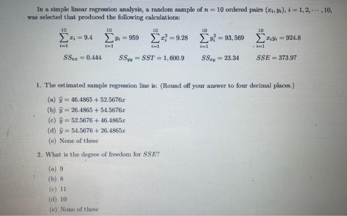 Solved In a simple linear regression analysis, a random | Chegg.com