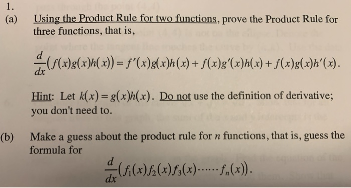 Solved 1 A Using The Product Rule For Two Functions