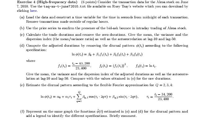 Exercise 4 (High-frequency data) (6 points) Consider | Chegg.com