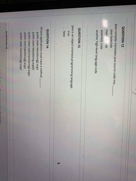 Solved QUESTION 12 Java Compiler Translates Java Source Code | Chegg.com